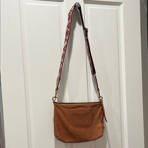 Isabel Marant Nessah Tan Leather Crossbody Bag with Patterned Strap